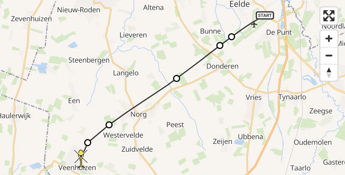 Routekaart van de vlucht: Lifeliner 4 naar Veenhuizen, Veldkampweg