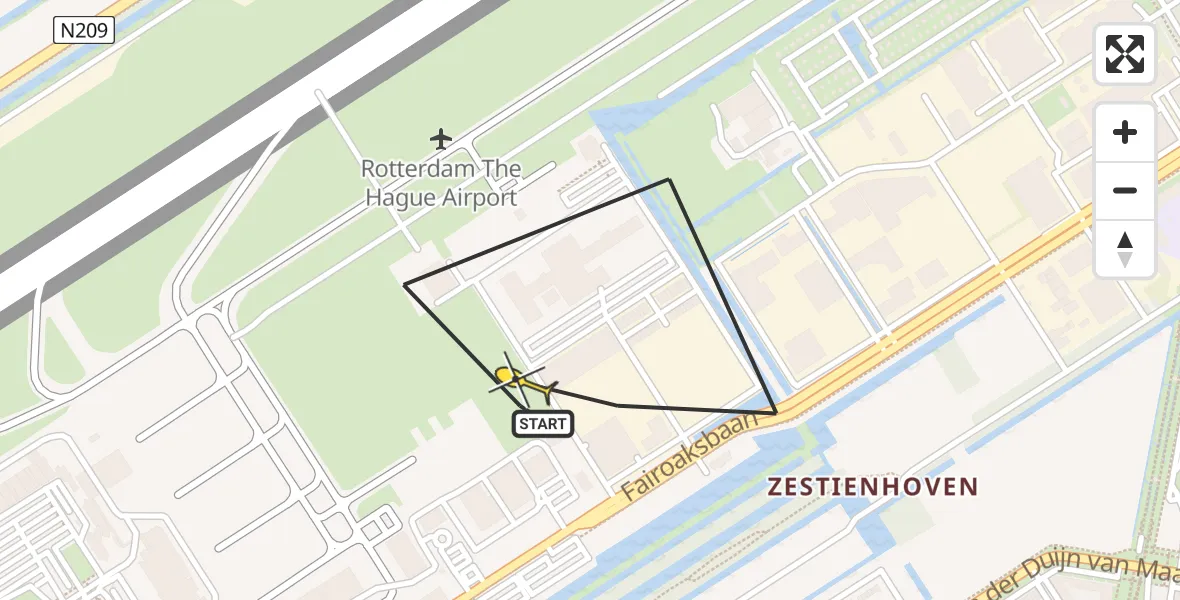 Routekaart van de vlucht: Lifeliner 2 naar Rotterdam The Hague Airport, Fairoaksbaan