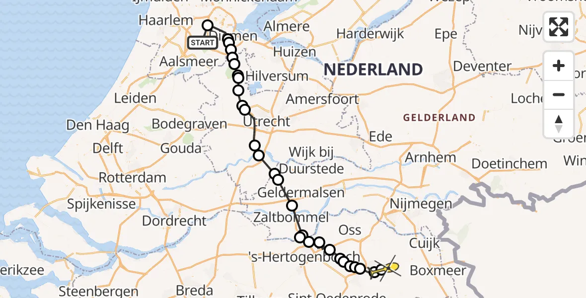 Routekaart van de vlucht: Politieheli naar Vliegbasis Volkel, Jan van Galenstraat