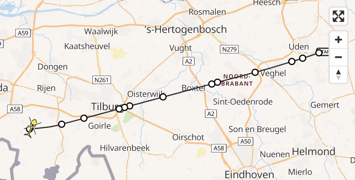 Routekaart van de vlucht: Lifeliner 3 naar Chaam, Rondweg Volkel