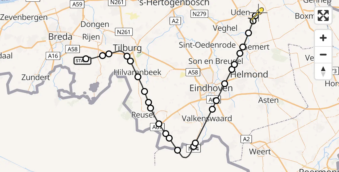 Routekaart van de vlucht: Lifeliner 3 naar Vliegbasis Volkel, Geuzenpad