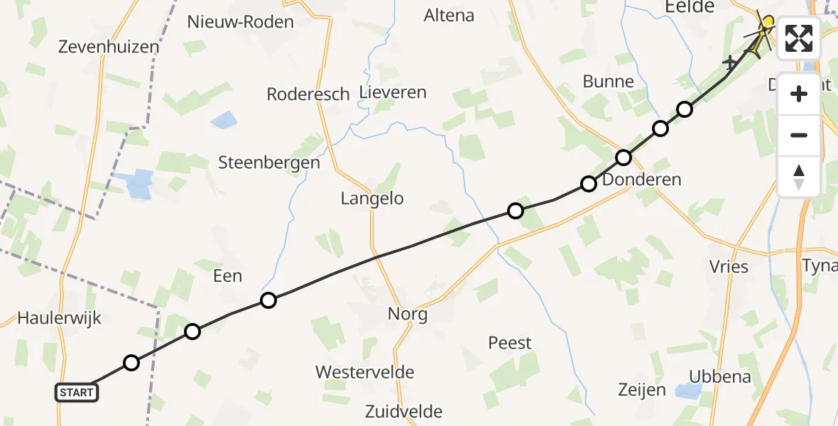 Routekaart van de vlucht: Lifeliner 4 naar Groningen Airport Eelde, Elleboogsvaart