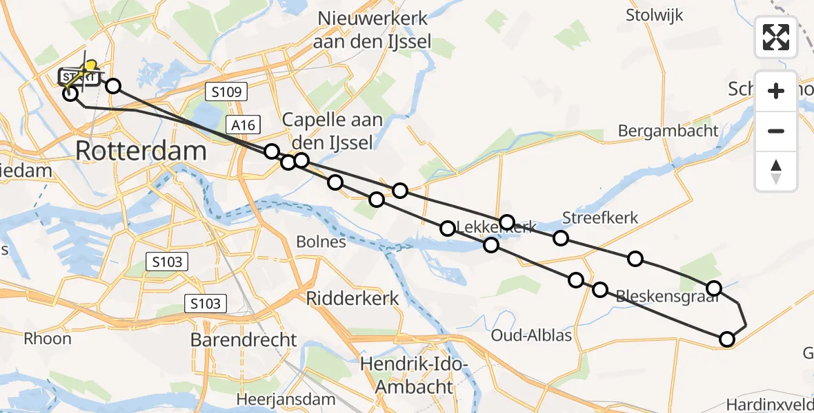 Routekaart van de vlucht: Lifeliner 2 naar Rotterdam The Hague Airport, Erasmussingel