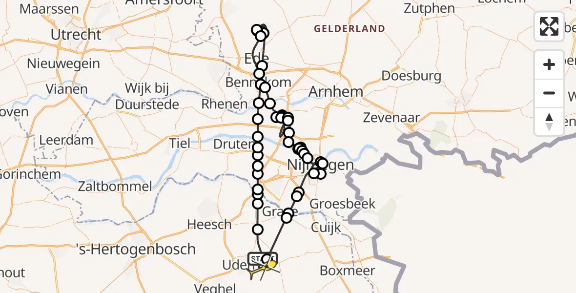 Routekaart van de vlucht: Politieheli naar Vliegbasis Volkel, Verbindingsweg