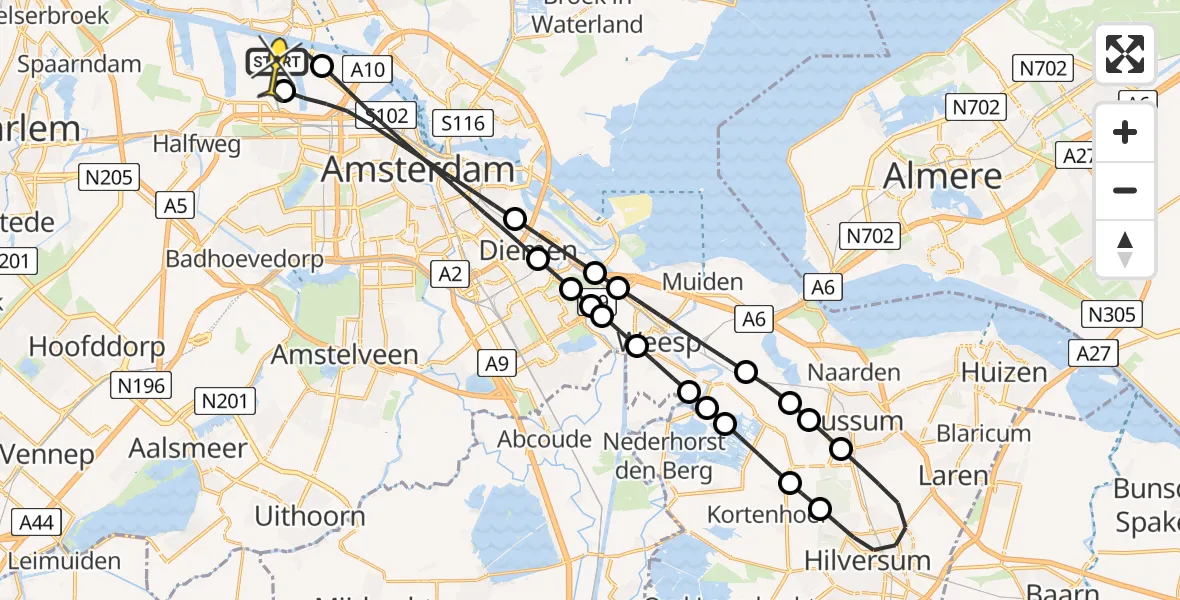 Routekaart van de vlucht: Lifeliner 1 naar Amsterdam Heliport, Westhavenweg