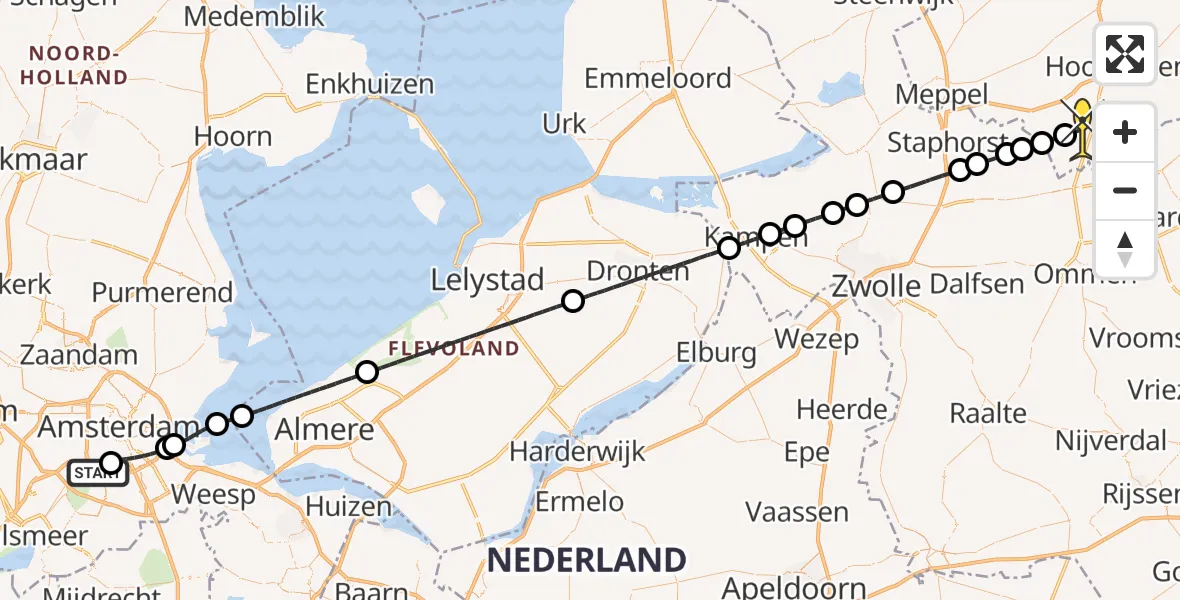 Routekaart van de vlucht: Politiehelikopter naar Zuidwolde, Antonio Vivaldistraat