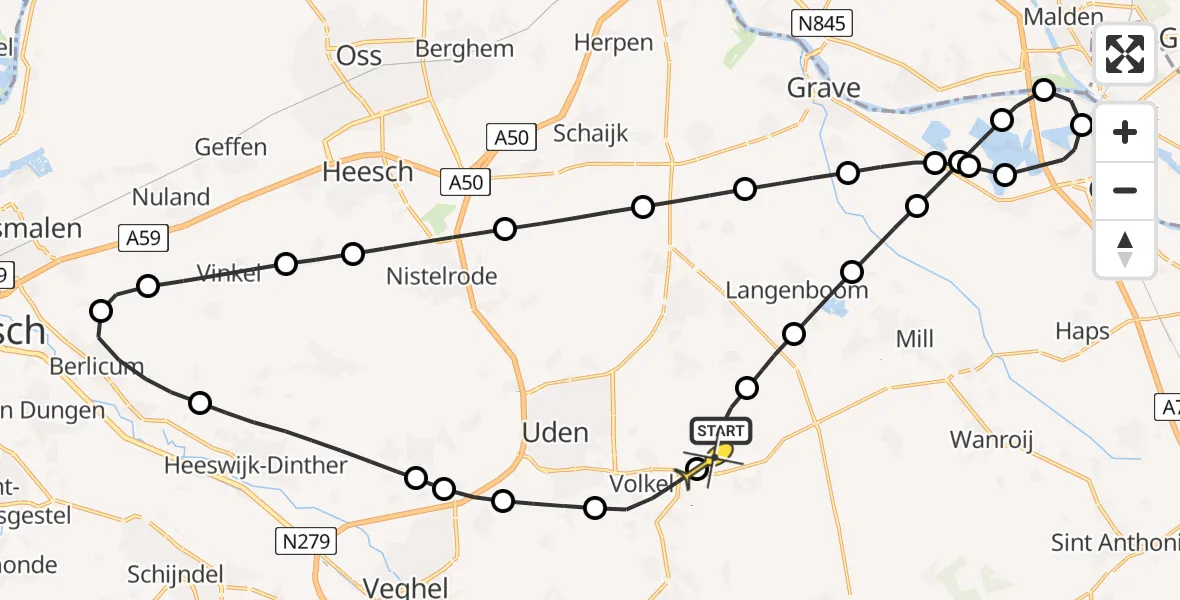 Routekaart van de vlucht: Lifeliner 3 naar Vliegbasis Volkel, Beemdsteeg