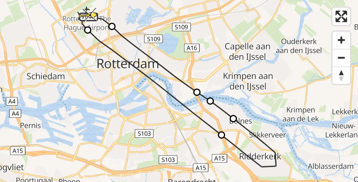 Routekaart van de vlucht: Lifeliner 2 naar Rotterdam The Hague Airport, Kleiweg