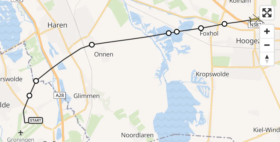 Routekaart van de vlucht: Lifeliner 4 naar Kolham, Esweg