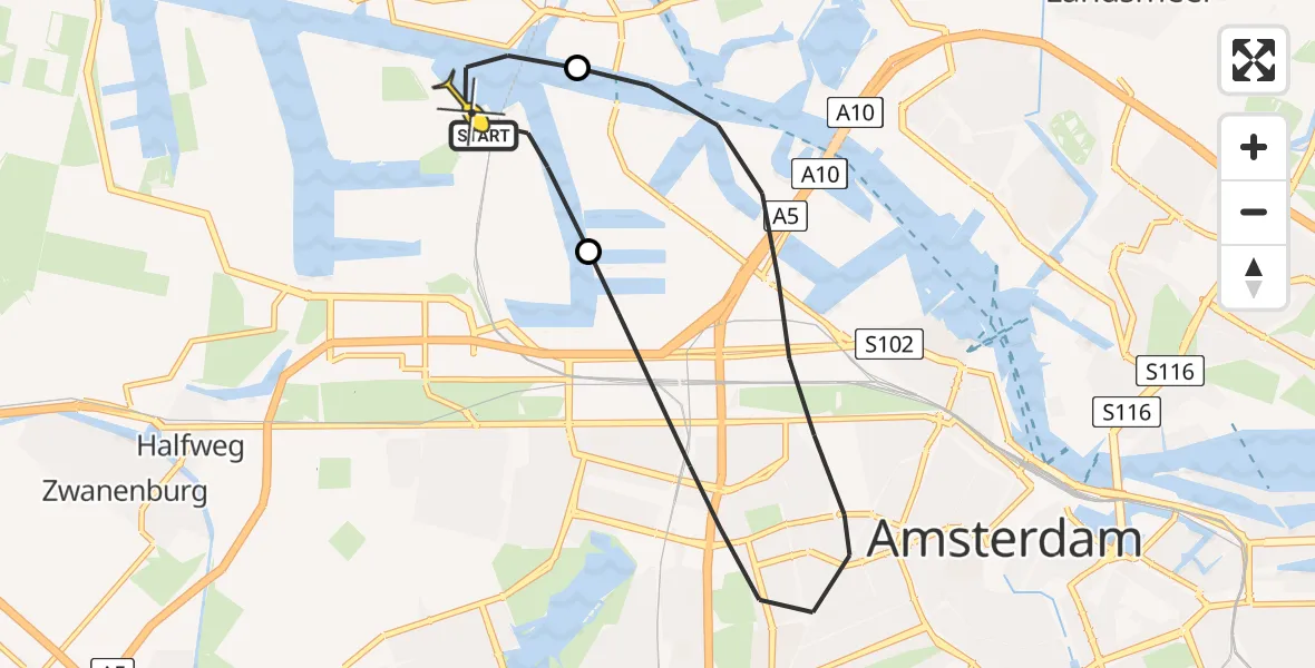 Routekaart van de vlucht: Lifeliner 1 naar Amsterdam Heliport, Bosporushaven