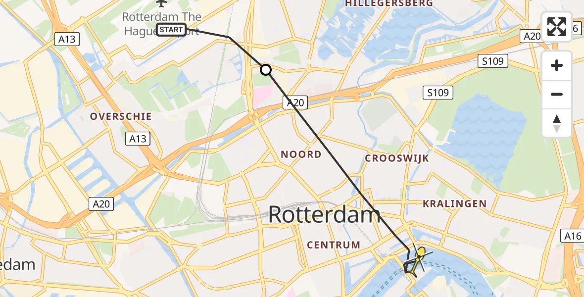 Routekaart van de vlucht: Lifeliner 2 naar Rotterdam, HSL-Zuid