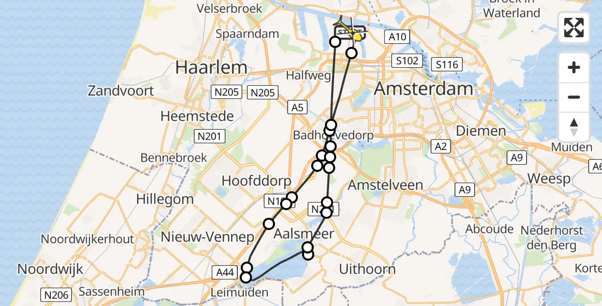 Routekaart van de vlucht: Lifeliner 1 naar Amsterdam Heliport, Maltaweg