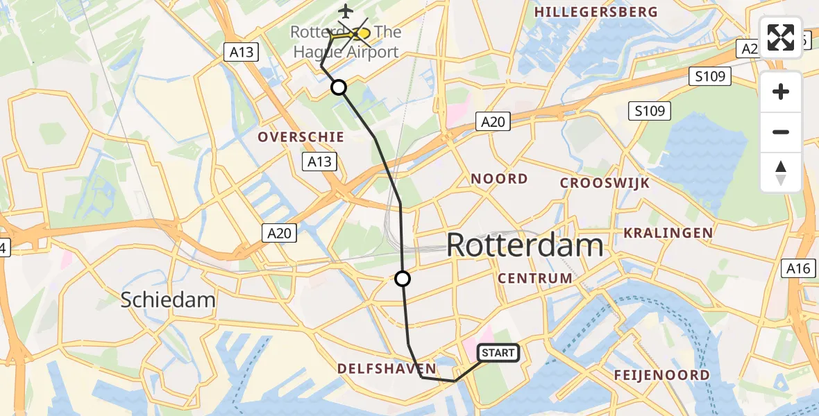 Routekaart van de vlucht: Lifeliner 2 naar Rotterdam The Hague Airport, Willem Buytewechstraat