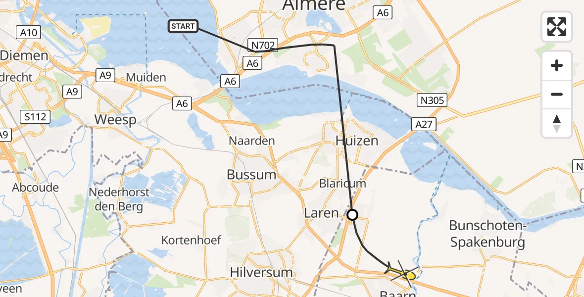 Routekaart van de vlucht: Politiehelikopter naar Eemnes, Kwikzilverstraat