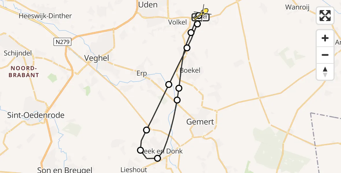 Routekaart van de vlucht: Lifeliner 3 naar Vliegbasis Volkel, Oosterheidestraat