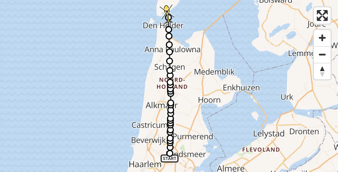 Routekaart van de vlucht: Lifeliner 1 naar Den Hoorn, Hoofdtocht