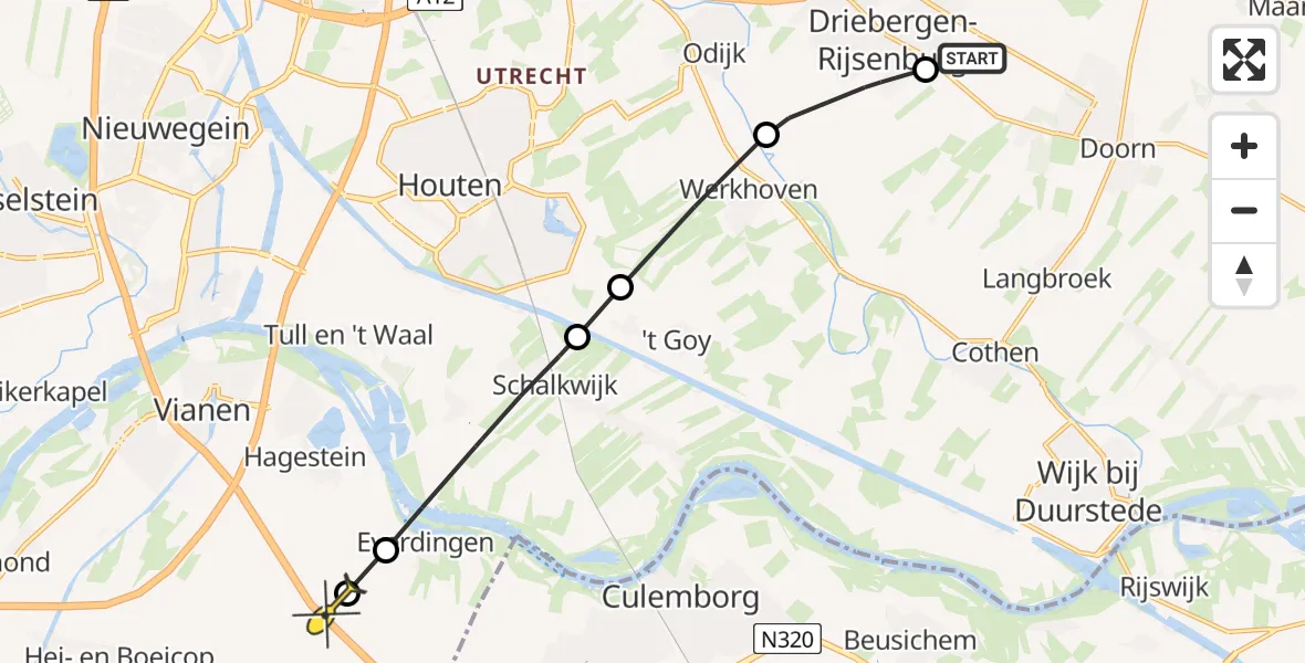 Routekaart van de vlucht: Politieheli naar Everdingen, Kloosterlaantje