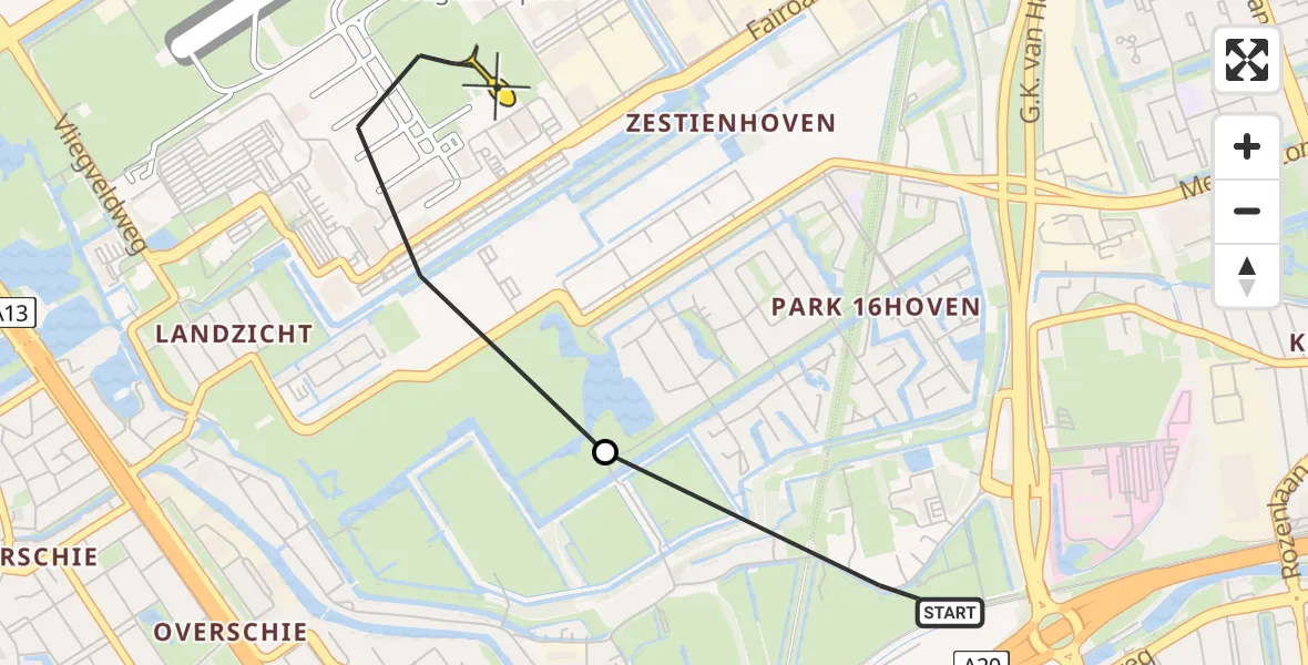 Routekaart van de vlucht: Politiehelikopter naar Rotterdam The Hague Airport, Rotterdam Airportplein