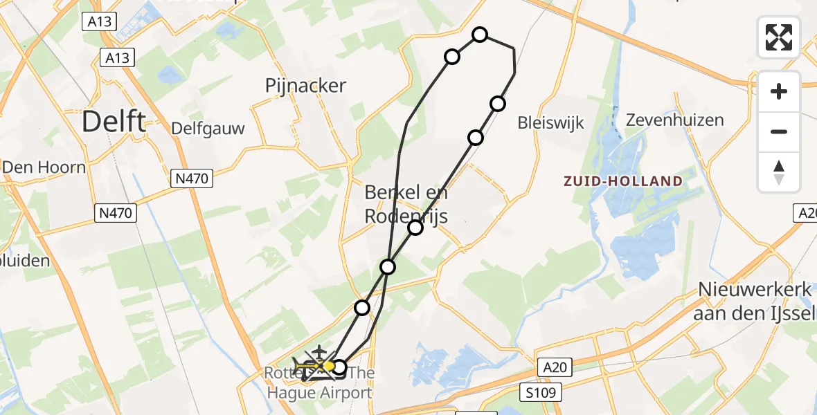 Routekaart van de vlucht: Lifeliner 2 naar Rotterdam The Hague Airport, Bovendijk