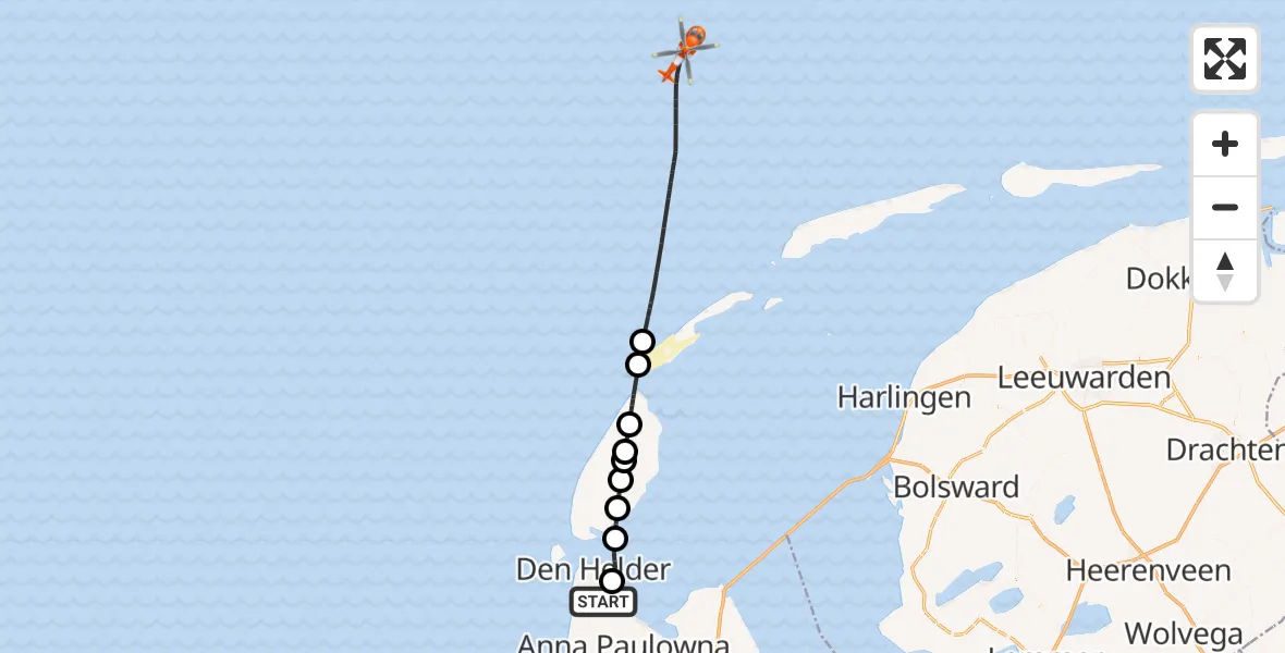 Vluchtroute Kustwachthelikopter Vliegveld De Kooy - , 29 juli 2024, 14:57