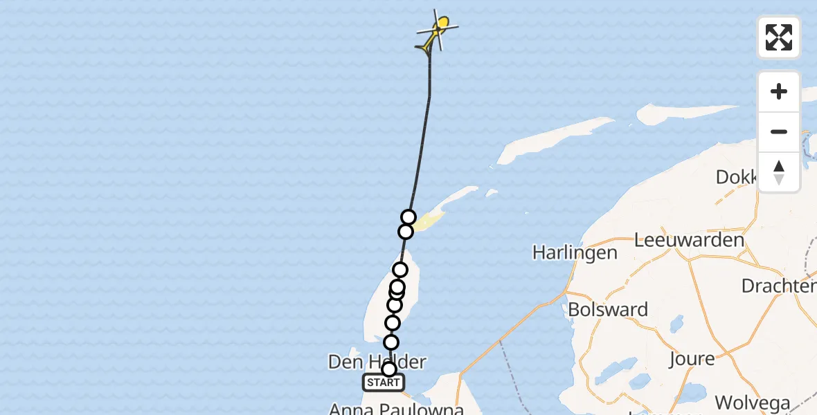 Routekaart van de vlucht: Kustwachthelikopter naar Oostoeverweg