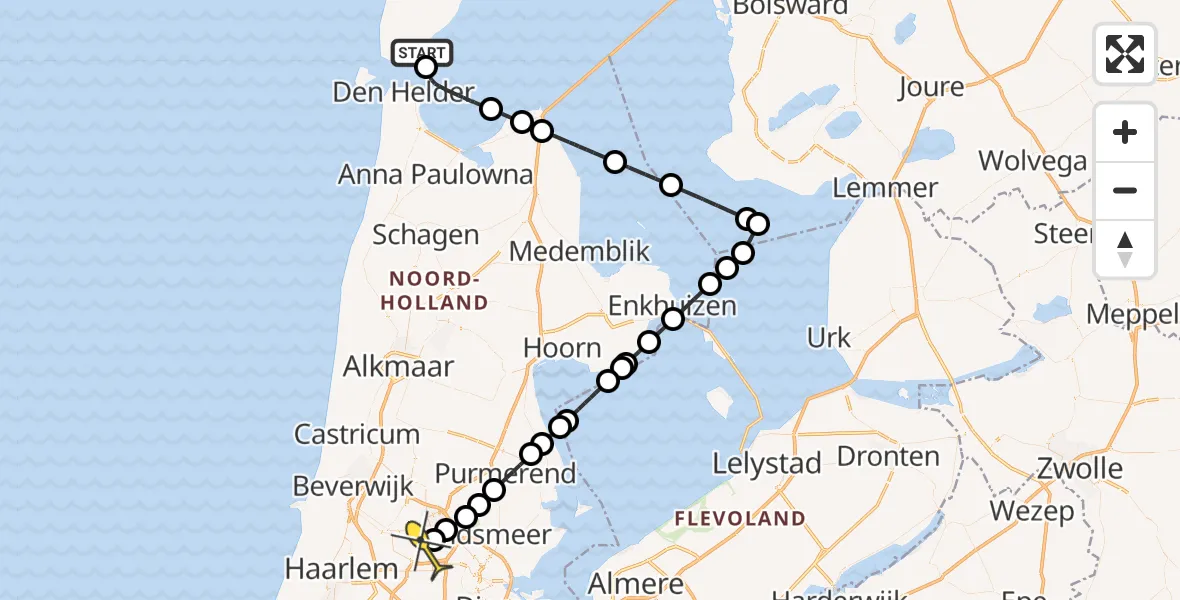 Routekaart van de vlucht: Lifeliner 1 naar Amsterdam Heliport, Kleitelweg