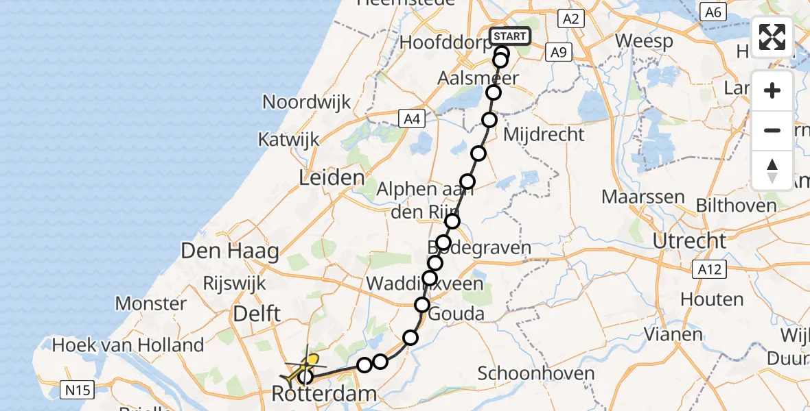 Routekaart van de vlucht: Politieheli naar Rotterdam The Hague Airport, Westerkimweg