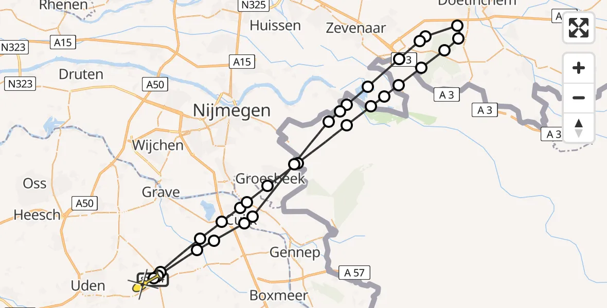 Routekaart van de vlucht: Lifeliner 3 naar Volkel, Dellenweg