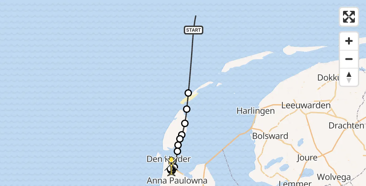 Routekaart van de vlucht: Kustwachthelikopter naar Vliegveld De Kooy, Luchthavenweg