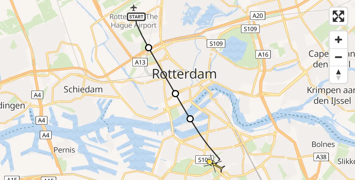 Routekaart van de vlucht: Lifeliner 2 naar Rotterdam, Terletweg