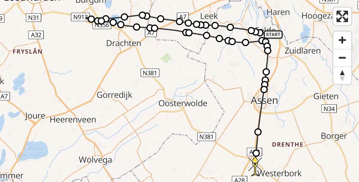 Routekaart van de vlucht: Lifeliner 4 naar Beilen, Hoofdweg