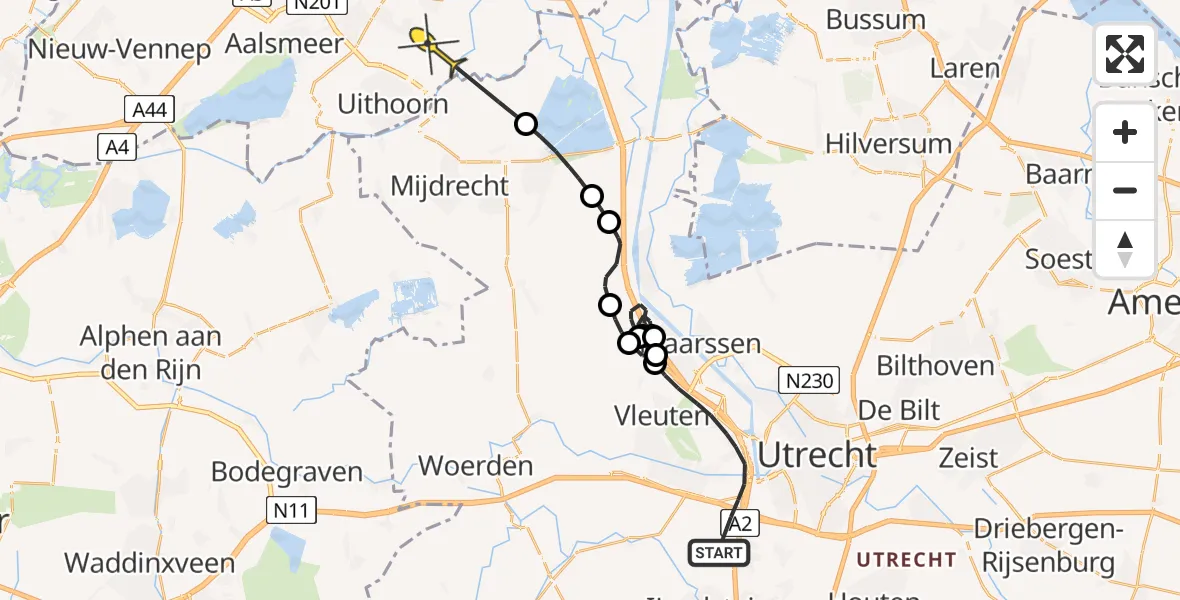 Routekaart van de vlucht: Politieheli naar Amstelveen, Middelwetering