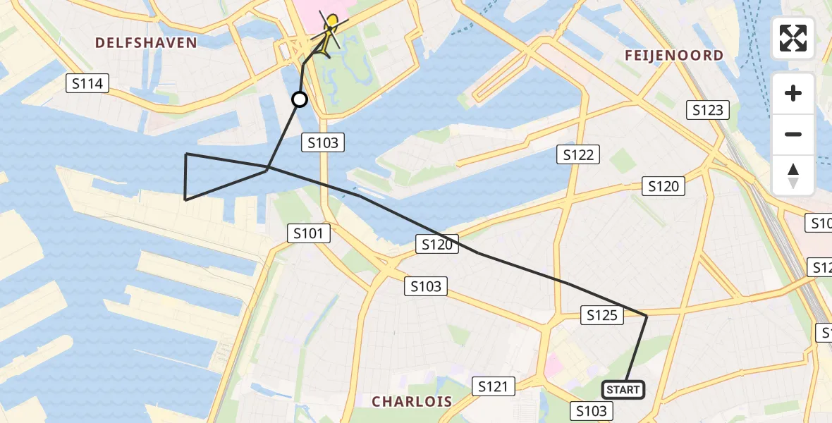 Routekaart van de vlucht: Lifeliner 2 naar Erasmus MC, Fuchsiastraat