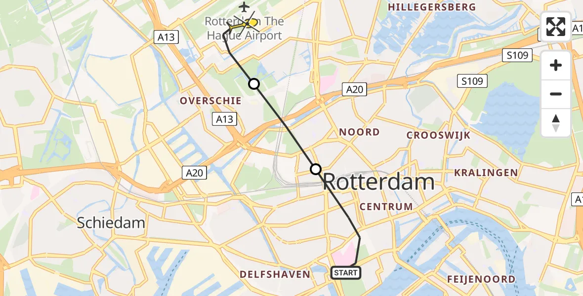 Routekaart van de vlucht: Lifeliner 2 naar Rotterdam The Hague Airport, Gouvernestraat