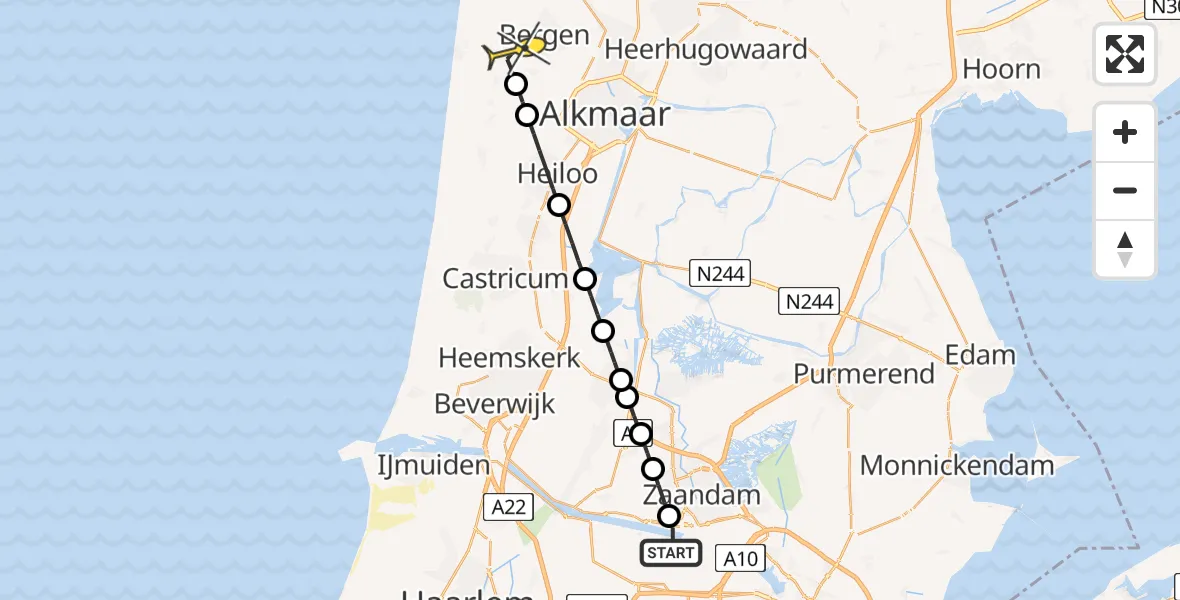 Routekaart van de vlucht: Lifeliner 1 naar Bergen, Ringweg