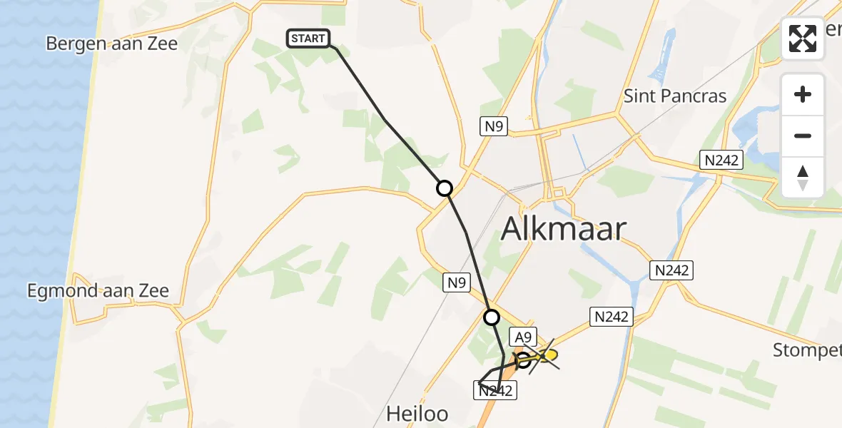 Routekaart van de vlucht: Lifeliner 1 naar Alkmaar, Groeneweg