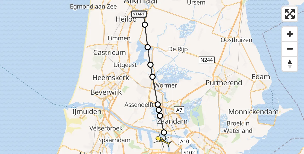 Routekaart van de vlucht: Lifeliner 1 naar Amsterdam Heliport, Zirkoonstraat