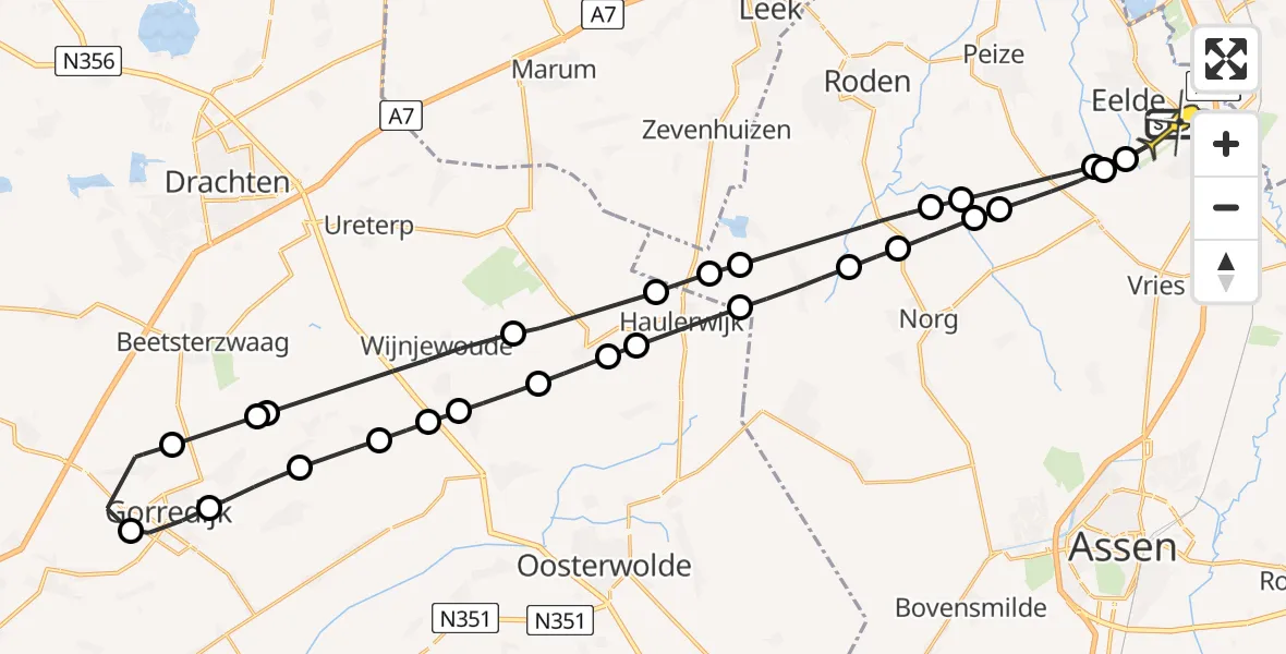 Routekaart van de vlucht: Lifeliner 4 naar Groningen Airport Eelde, Eekhoornstraat