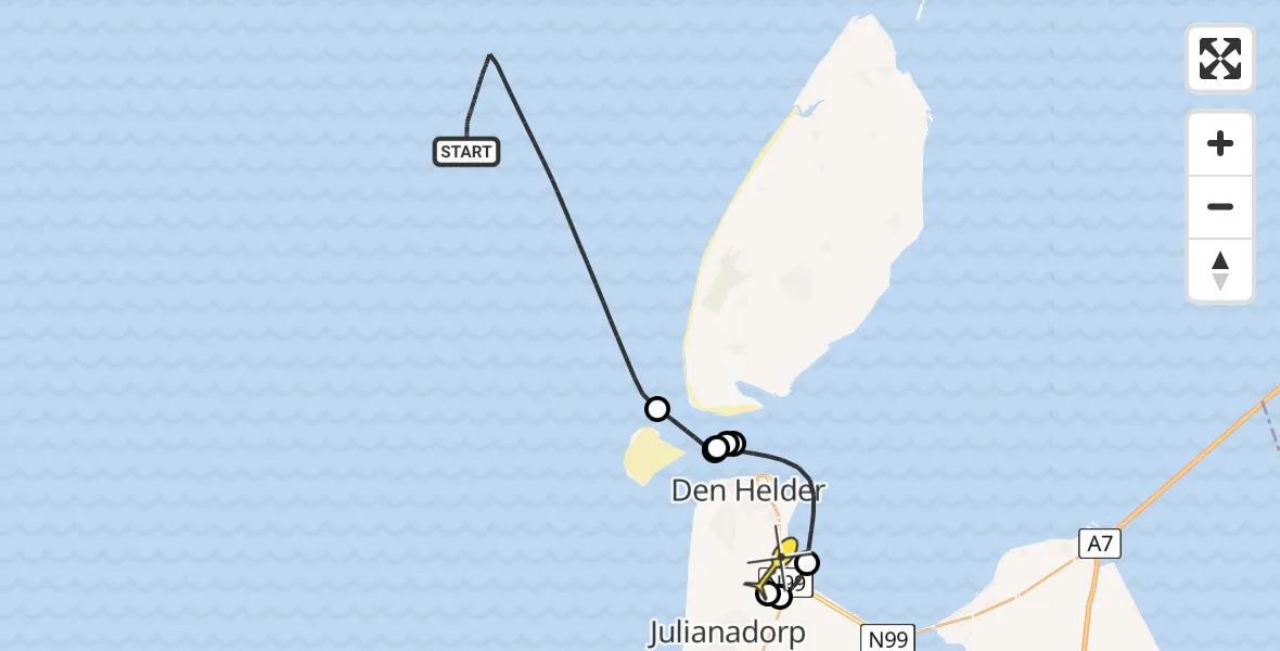 Routekaart van de vlucht: Kustwachthelikopter naar Vliegveld De Kooy, Luchthavenweg