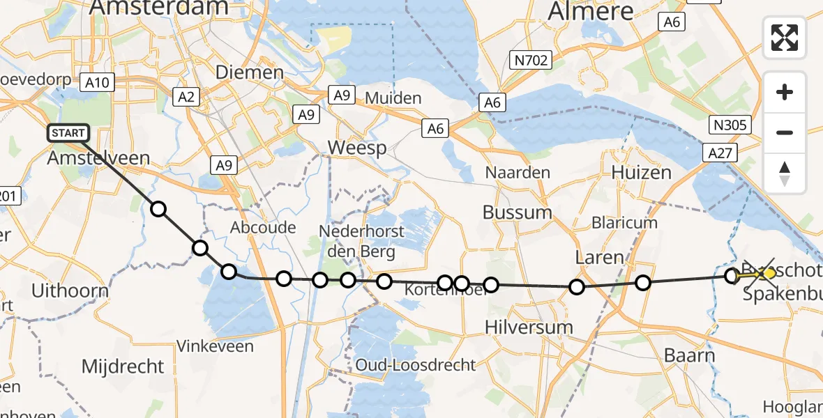 Routekaart van de vlucht: Politieheli naar Bunschoten-Spakenburg, Monte Rosa