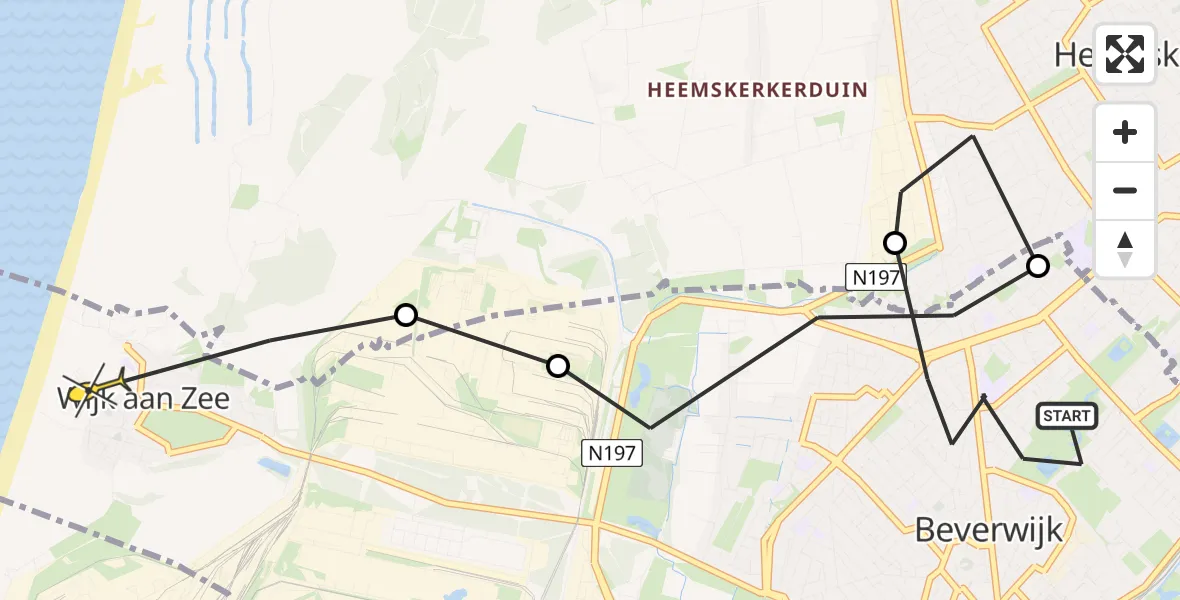 Routekaart van de vlucht: Politiehelikopter naar Wijk aan Zee, Alkmaarseweg