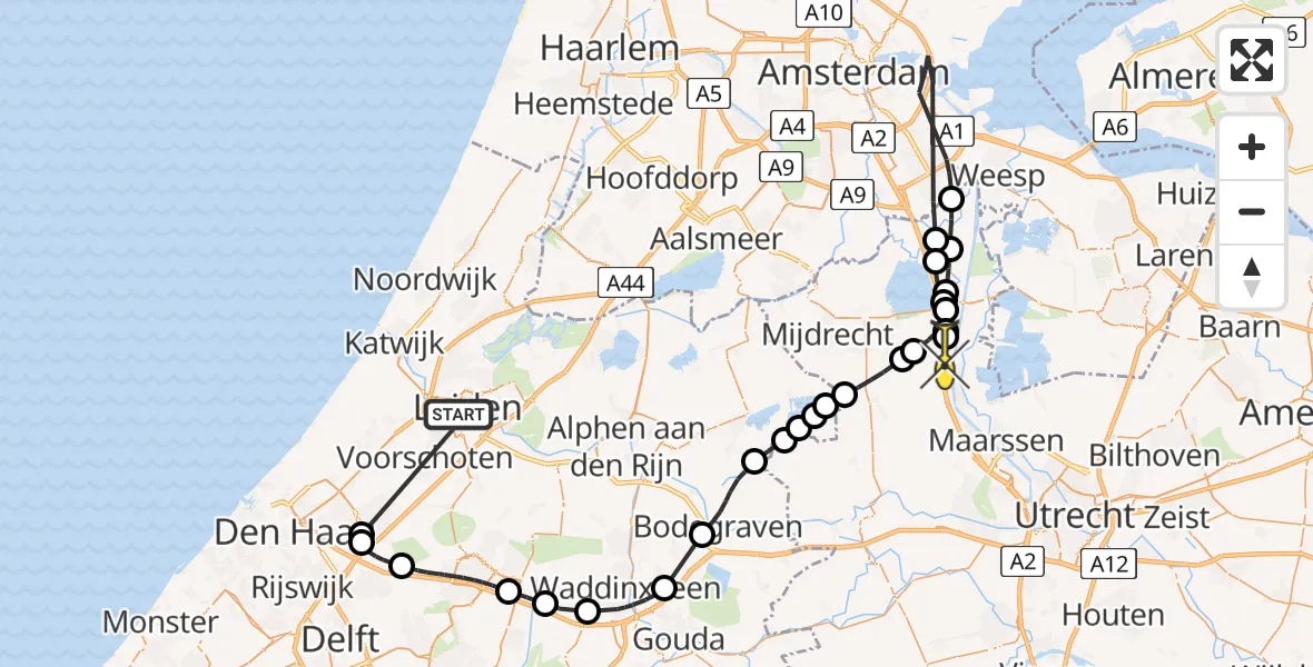 Routekaart van de vlucht: Politieheli naar Nieuwersluis, Rodelaan