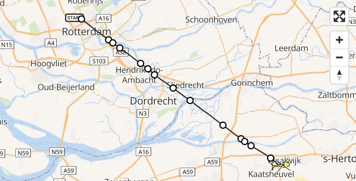 Routekaart van de vlucht: Lifeliner 2 naar Waalwijk, Gilze-Rijenstraat