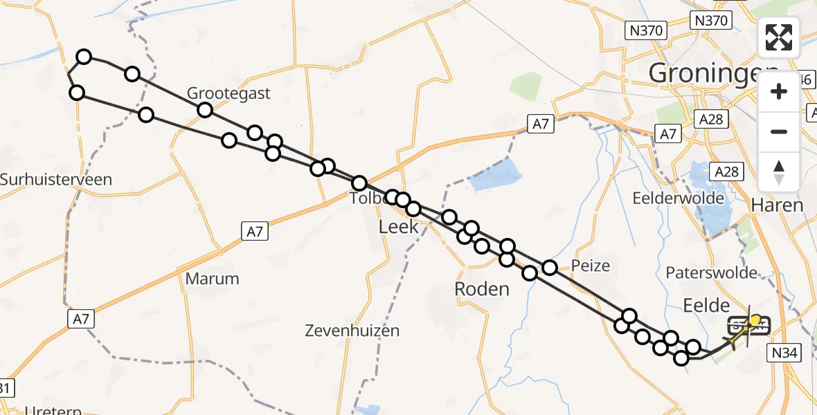 Routekaart van de vlucht: Lifeliner 4 naar Groningen Airport Eelde, Lugtenbergerweg