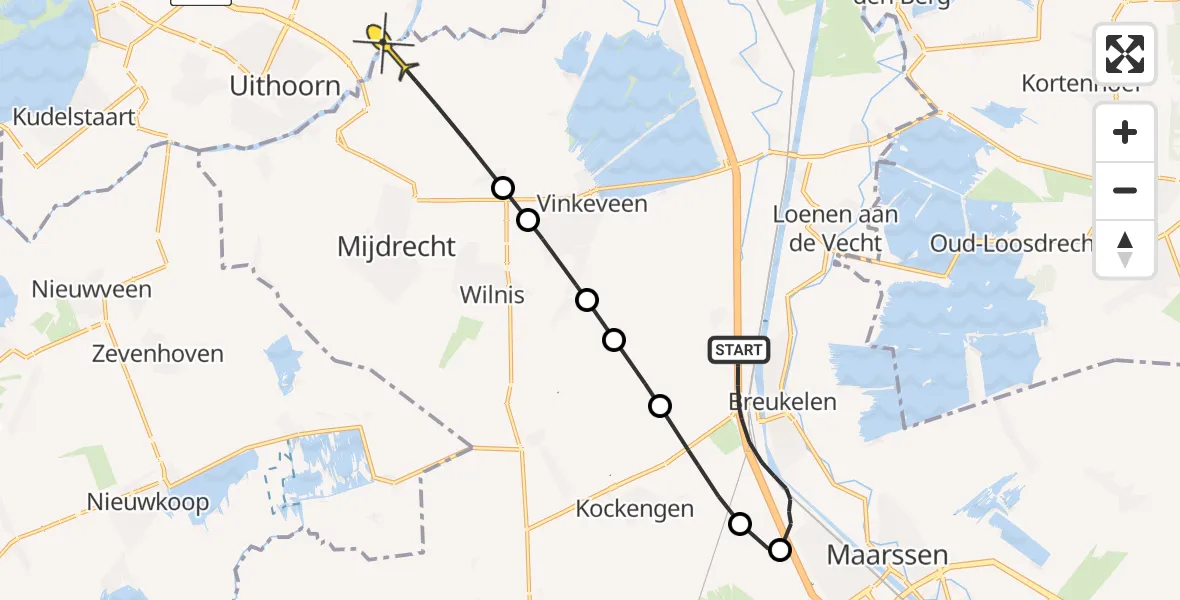 Routekaart van de vlucht: Politieheli naar Waverveen, Nessersluis