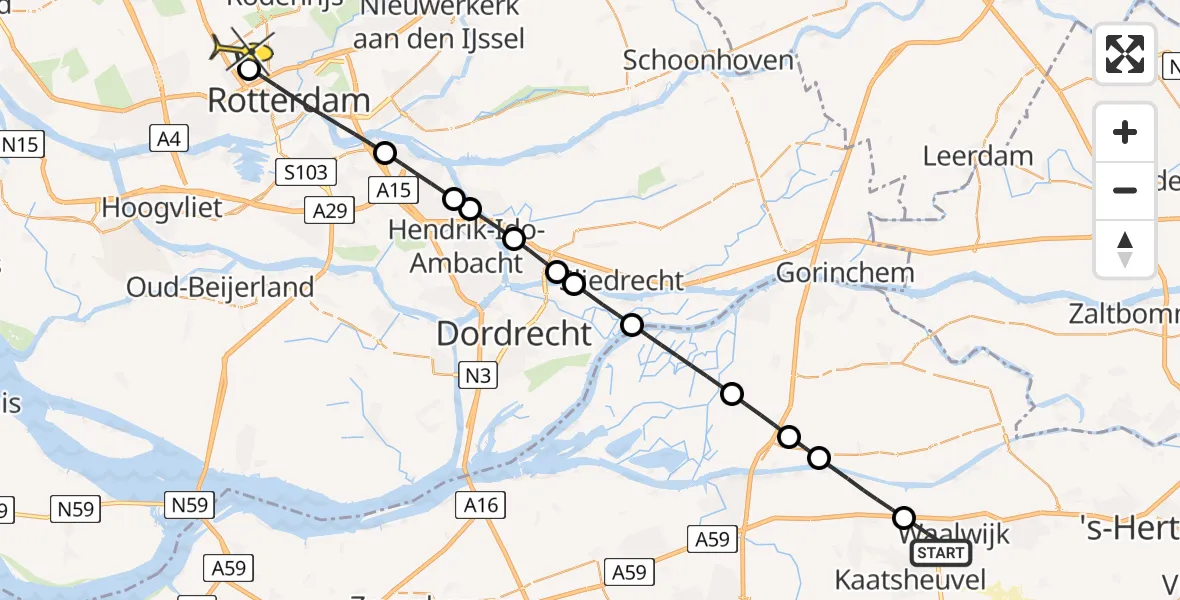 Routekaart van de vlucht: Lifeliner 2 naar Rotterdam The Hague Airport, Orteliuslaan