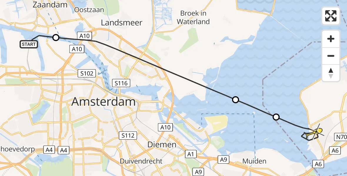 Routekaart van de vlucht: Lifeliner 1 naar Almere, Belangenvereniging tuinders Zaanderhorn