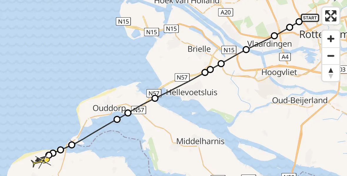 Routekaart van de vlucht: Lifeliner 2 naar Renesse, Fairoaksbaan