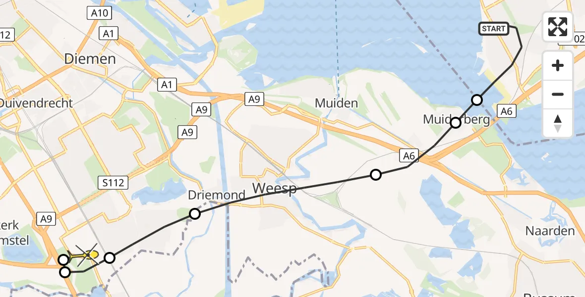 Routekaart van de vlucht: Lifeliner 1 naar Academisch Medisch Centrum (AMC), San Marinostraat