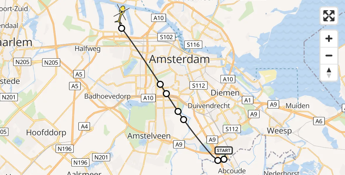 Routekaart van de vlucht: Lifeliner 1 naar Amsterdam Heliport, Hogendijk